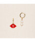ფოტო #1 პროდუქტის 18k Gold Plated Huggies Freshwater Pearls with a Red Enamel Lip Charm - Lip Lip Earrings For Women
