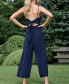 Women's Square Neck Ruched Straight Leg Jumpsuit Синий, XLARGE - фото #3