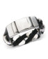 ფოტო #1 პროდუქტის Stainless Steel and Black Leather Chain Bracelet