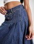 Urban Revivo denim pleated midi skirt in blue