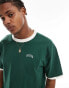 Hollister varsity logo heavyweight boxy fit ringer t-shirt in mid green/cream