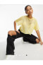 Air Baskılı Kısa Kollu Fileli Kısa Sarı Kadın T-shirt