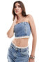 Фото #1 товара Pull&Bear denim corset with lace trim co-ord in medium blue