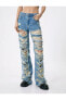 Фото #5 товара Çok Yıpratmalı Kot Pantolon Düz Paça Cepli Pamuklu - Nora Straight Jeans