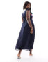 Hope & Ivy Plus tie shoulder embroidered midi dress in navy