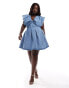 Фото #1 товара ASOS LUXE Curve denim bubble plunge mini dress in light wash blue