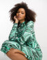 Фото #2 товара Vila roll neck side split maxi jersey dress in green swirl