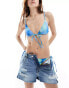 Weekday Perth tie front bikini top in blurry blue print exclusive to ASOS