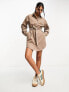 ASOS DESIGN cord belted shirt dress in brown