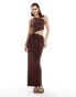 ASOS DESIGN trim detail cutout midi dress in chocolate