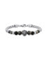 ფოტო #1 პროდუქტის Men's Stainless Steel Curb Chain Link Bracelet and Black or Gray Agate Stones with Lion Charm