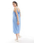 Vero Moda cotton ruched neck maxi dress in blue stripe