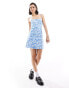 Фото #1 товара Mango porcelain floral printed mini dress in white and blue