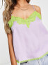 Stradivarius satin cami with contrast lace in lilac & green