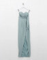 Фото #4 товара TFNC Tall bridesmaid exclusive bandeau wrap midaxi dress with pleated detail in sage