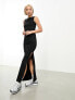 Фото #1 товара Weekday Annie boatneck maxi dress with side split in black