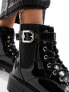 Фото #5 товара River Island wide fit lace up boot with gold buckle in black