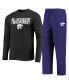 Men's Purple, Heathered Charcoal Distressed Kansas State Wildcats Meter Long Sleeve T-shirt and Pants Sleep Set