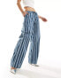 Фото #2 товара Motel stripe wide leg trousers in blue and white