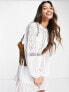 Reclaimed Vintage high neck lace mini tea dress in white