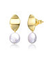 ფოტო #1 პროდუქტის Sterling Silver & 14K Gold-Plated White Coin Pearl Medallion Earrings