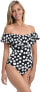 La Blanca 282132 Women's Off Shoulder Ruffle One Piece, Black/Mod for Dot, 12