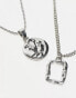 ASOS DESIGN 2 pack chain necklace with molten pendants in silver tone