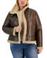 Фото #1 товара Juniors' Plus Size Faux-Shearling Long-Sleeve Coat, Created for Macy's