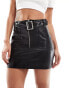 Фото #1 товара ASOS DESIGN leather look mini skirt with belt detail in black