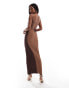 Фото #2 товара ASOS DESIGN slinky sleeveless half and half maxi dress in brown and cream