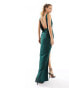 Фото #6 товара Vesper Petite low back thigh spilt maxi dress in forest green