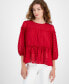 ფოტო #1 პროდუქტის Women's Lattice Clip-Dot Balloon-Sleeve Blouse