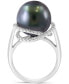ფოტო #3 პროდუქტის EFFY® Black Tahitian Pearl (13mm) & Diamond (1/4 ct. t.w.) Double Halo Statement Ring in 14k White Gold