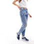 Noisy May Moni high waisted ripped straight leg jean in mid wash