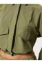Paraşüt Kumaş Crop Gömlek Uzun Kollu Kapaklı Cep Detaylı Beli Lastikli