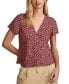 Фото #1 товара Women's Floral-Print Short-Sleeve V-Neck Blouse