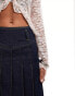 Urban Revivo pleated denim knee length skirt in indigo blue