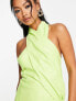 ASOS DESIGN wrap neck drape mini dress in lime green PU