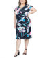 ფოტო #3 პროდუქტის Plus Size Knee Length Short Sleeve Wrap Dress