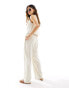 Фото #6 товара Abercrombie & Fitch co-ord wide leg linen blend trouser with elastic waist in beige and white stripe