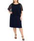 Фото #1 товара Plus Size Round-Neck Mesh Cape Overlay Dress