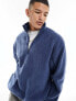 ASOS DESIGN oversized borg half zip sweatshirt in denim blue