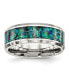 Stainless Steel Blue Imitation Opal Inlay 8mm Band Ring