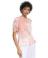 ფოტო #3 პროდუქტის Petite Dyed Buttoned-Cuff Pleated-Neck Top