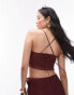 Topshop co-ord plisse cowl cropped cami in maroon