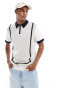 Фото #4 товара Selected Homme knitted zip polo in beige colour block