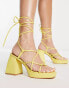 Фото #2 товара Urban Revivo tie up black heeled sandals in lemon yellow