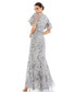 Women's Embellished V Neck Butterfly Sleeve Trumpet Gown