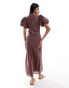 Фото #4 товара ASOS DESIGN dobby cotton midi dress with keyhole & puffed sleeve in chocolate brown