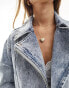 Фото #3 товара Miss Selfridge crop denim biker jacket in blue acid wash